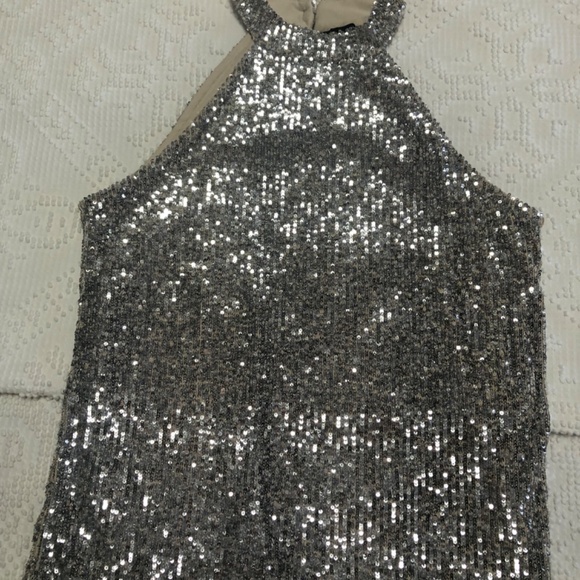 Cable & Gauge Sequins Silver Halter Tank Top Size M - Picture 2 of 3
